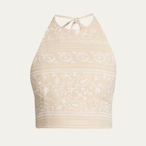 NWT! Jayme Tie-neck Halter Embroidered Crop Top